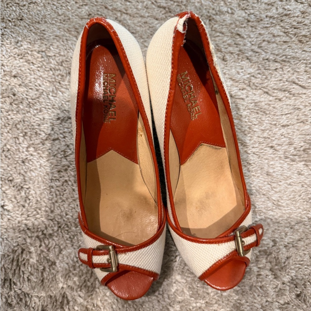 Michael Kors Red and Cream Peep Toe Heels